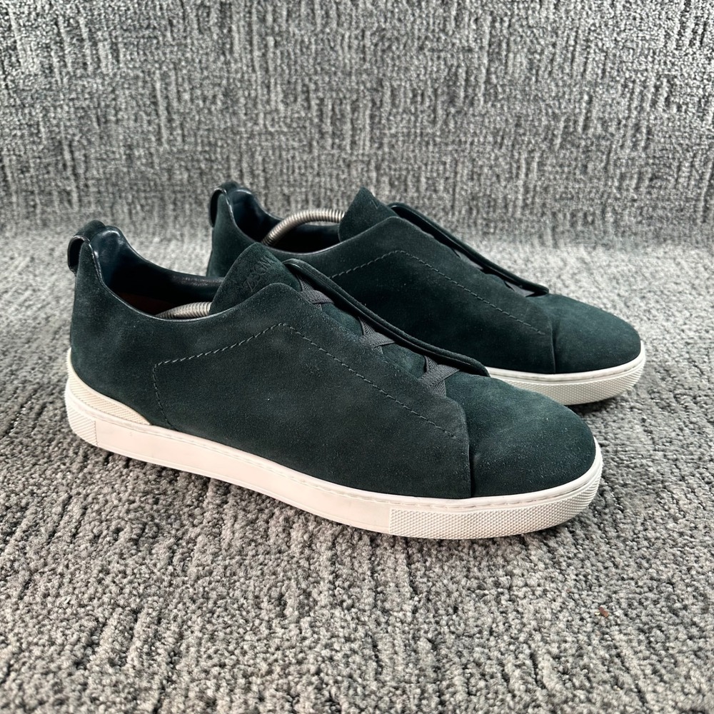 Zegna Triple Stitch Sneakers Mens 12 S4667Z Dark Green Suede Slip On Italy